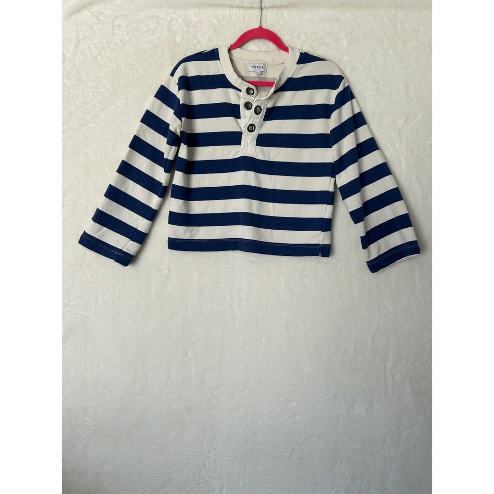 Evereve Striped Henley Sweatshirt Womens Small Navy White Nautical Button Top